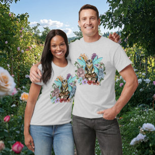 Tabby Fairy Cat Mushroom Floral T-Shirt