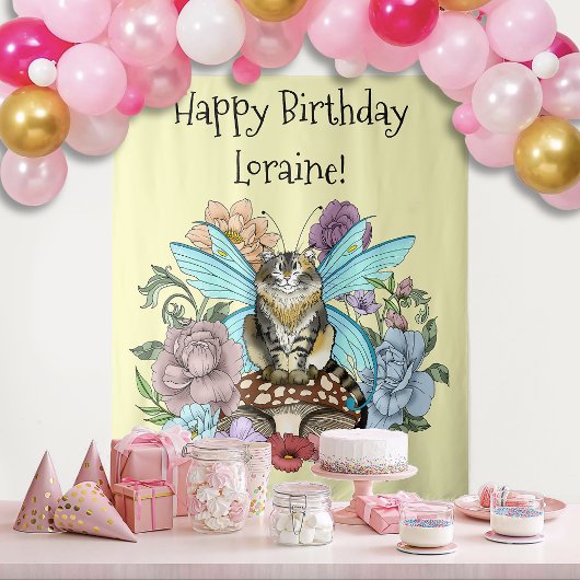 Tabby Fairy Cat Mushroom Floral Wandteppich