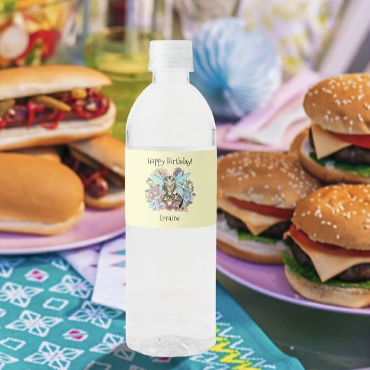 Tabby Fairy cat Mushroom Floral Wasserflaschenetikett