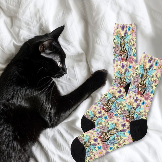 Tabby Fairy Cay Mushroom Floral Socken