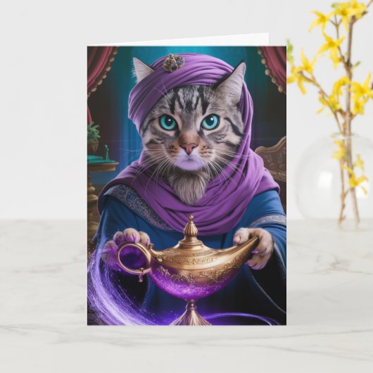 Tabby Genie Folded Greeting Card Karte (Gelbe Blume)