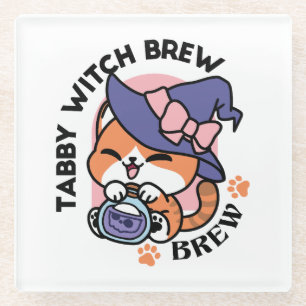 Tabby Hexenbrauen – Süßes Halloween-Katzendesign Glasuntersetzer