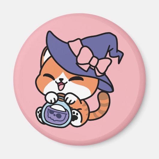 Tabby Hexenbrauen – Süßes Halloween-Katzendesign Magnet (Vorne)