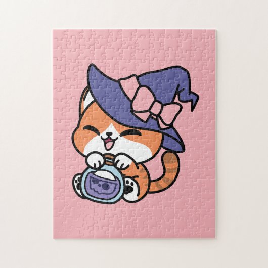 Tabby Hexenbrauen – Süßes Halloween-Katzendesign Puzzle (Vertikal)