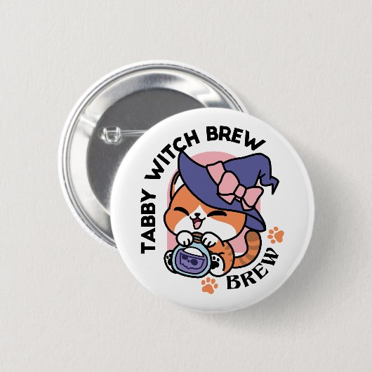 Tabby Hexentrank – Süßes Halloween-Katzendesign Button (Vorne & Hinten)