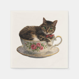 Tabby in einer Teetasse Serviette