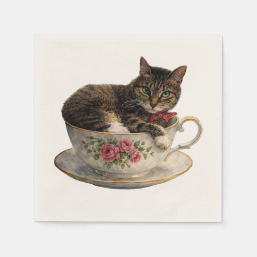 Tabby in einer Teetasse Serviette (Vorderseite)