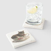 Tabby in einer Teetasse Steinuntersetzer (Seitenansicht)