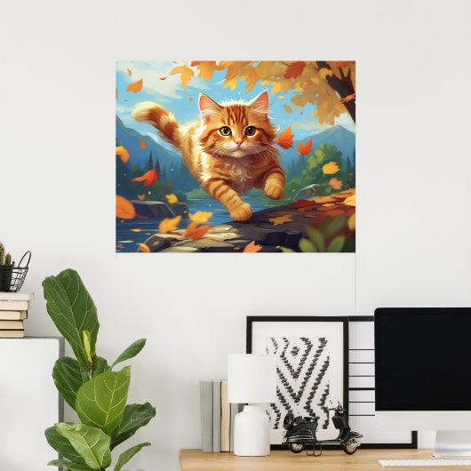 *~* Tabby Jump Herbstlaube Kitten 5:4 Katze AP68 Poster (Heimbüro)