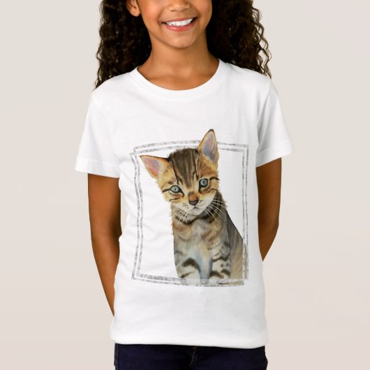 Tabby-Kätzchen-Malerei mit Imitat-Marmorrahmen T-Shirt (Vorderseite)