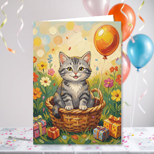 Tabby-Katze & Blumen Alles Gute zum Geburtstag M Karte