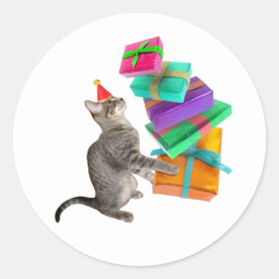 Tabby Katze Geburtstag Präsent Pile Round Aufklebe Runder Aufkleber