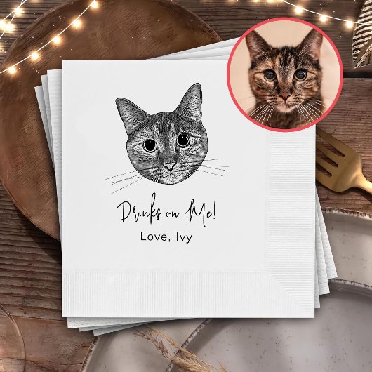 Tabby Katze Hand Zeichnend Personalisierte Getränk Serviette