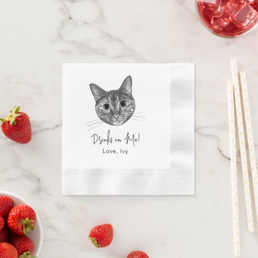Tabby Katze Hand Zeichnend Personalisierte Getränk Serviette (Beispiel)