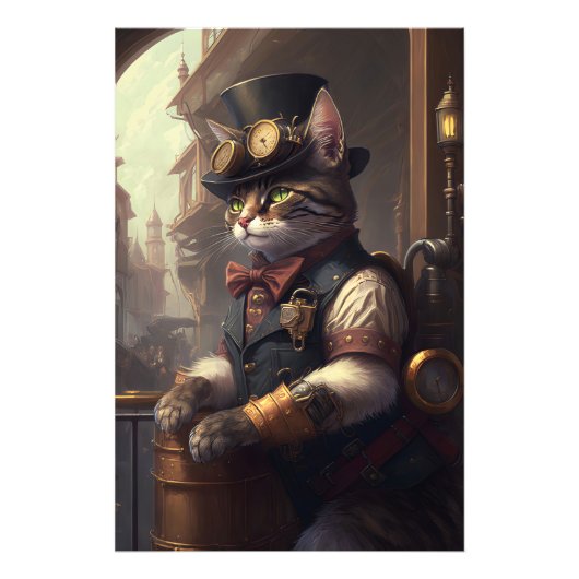 Tabby-Katze in einem Steampunkoutfit AI generiert Fotodruck (Vorne)