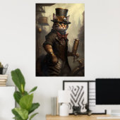 Tabby-Katze in einem Steampunkoutfit AI generiert Poster (Heimbüro)