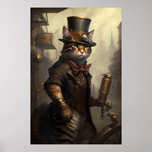Tabby-Katze in einem Steampunkoutfit AI generiert Poster (Vorne)