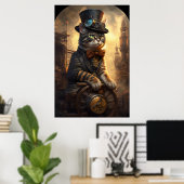 Tabby-Katze in einem Steampunkoutfit AI generiert Poster (Heimbüro)
