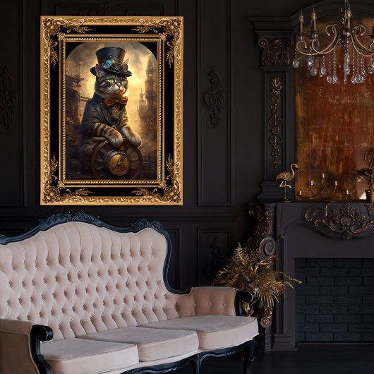 Tabby-Katze in einem Steampunkoutfit AI generiert Poster