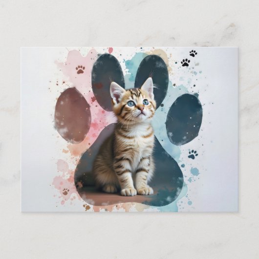 Tabby-Katze in Form einer Paw-Print Postkarte (Vorderseite)