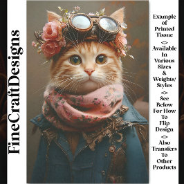 Tabby-Katze In rosa Scarf & Coat CD7 Decoupage Seidenpapier