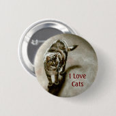 Tabby-Katze mit Schatten, i-Liebe-Katzen Button (Vorne & Hinten)