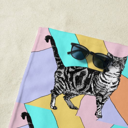 Tabby Katze Niedliche Hübsche Lila Girls Cats Wass Strandtuch (Beispiel)