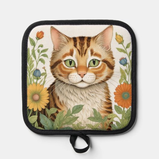 Tabby Katze und Blume Topflappen (Vorderseite)
