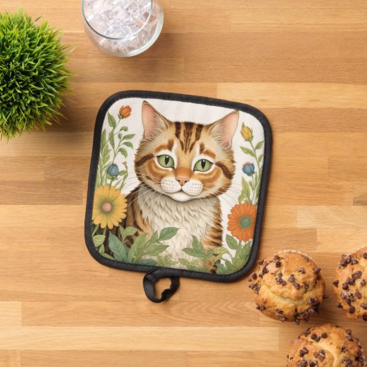 Tabby Katze und Blume Topflappen (Oben Unten)