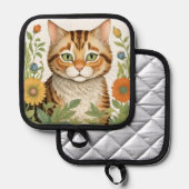 Tabby Katze und Blume Topflappen (Vorderseite/Rückseite)