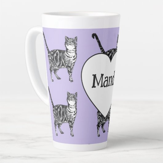 Tabby-Katze Whimsical Helllila Katzen Mädchen Milchtasse (Linke Ecke)