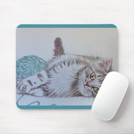 Tabby Katze Zeichnend Aquamarine Katzen Computermä Mousepad (Mit Mouse)