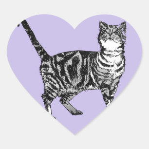 Tabby-Katzen-Aufkleber Lila Süße Katzen Aufkleber- Herz-Aufkleber