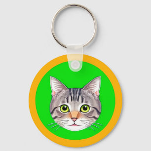 🐱 Tabby-Katzen-Kreisförmiger Rahmen Süßer Tier-An Schlüsselanhänger