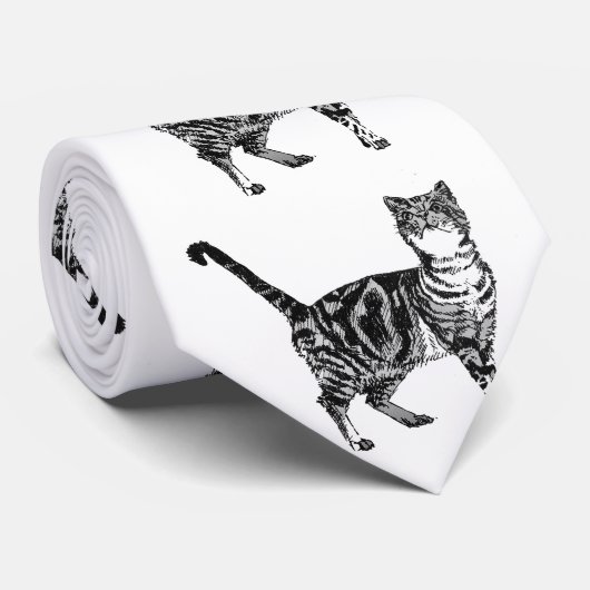 Tabby Katzen Strickte Schwarz-weiß Mens Neck Tie Krawatte (Gerollt)