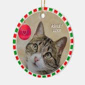 Tabby-Katzenrahmen, Foto und Rot Keramik Ornament (Links)