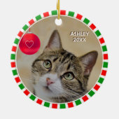 Tabby-Katzenrahmen, Foto und Rot Keramik Ornament (Hinten)