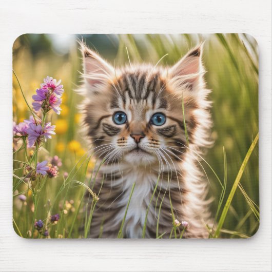Tabby Kitten auf der Wiese Mousepad (Vorne)