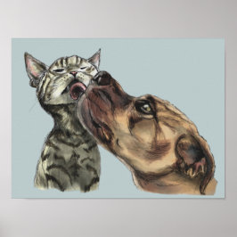 Tabby Kitten bekommt einen Pit Bull Kiss Poster
