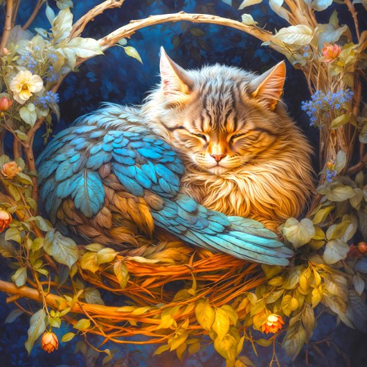 Tabby Kitten Bird in Round Nest Puzzle