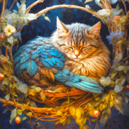 Tabby Kitten Bird in Round Nest Puzzle