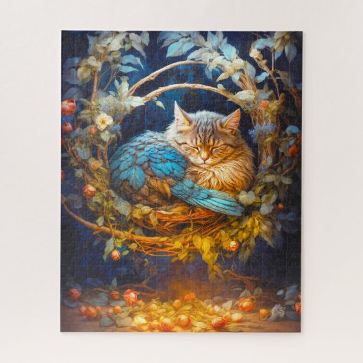 Tabby Kitten Bird in Round Nest Puzzle (Vertikal)