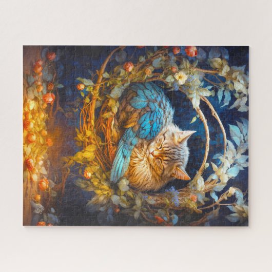 Tabby Kitten Bird in Round Nest Puzzle (Horizontal)