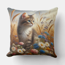 Tabby Kitten Cat Lover Floral 20x20 Baumwolle