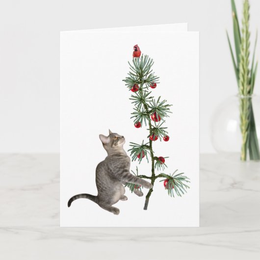 Tabby Kitten Christmas Tree Card Karte (Vorderseite)