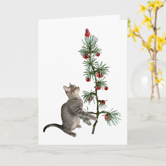 Tabby Kitten Christmas Tree Card Karte (Gelbe Blume)
