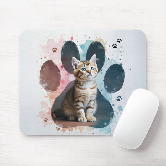 Tabby Kitten in Aquarellfarben Print Mousepad (Mit Mouse)