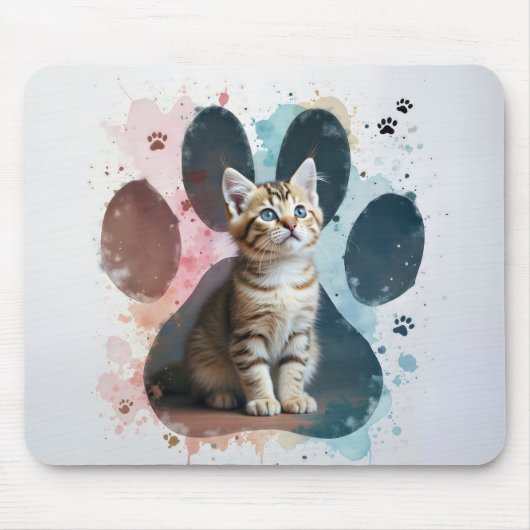 Tabby Kitten in Aquarellfarben Print Mousepad (Vorne)