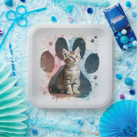 Tabby Kitten in Aquarellfarben Print Pappteller (Party)