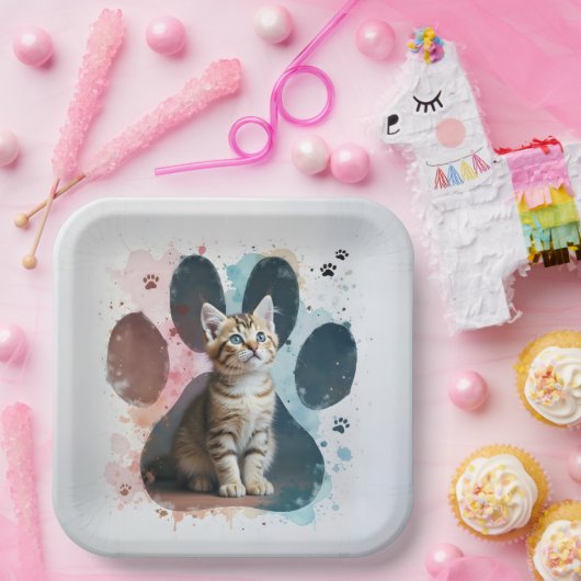 Tabby Kitten in Aquarellfarben Print Pappteller (Party)